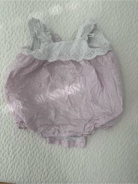Janie and Jack Pink and White Seersucker Bubble One-Piece